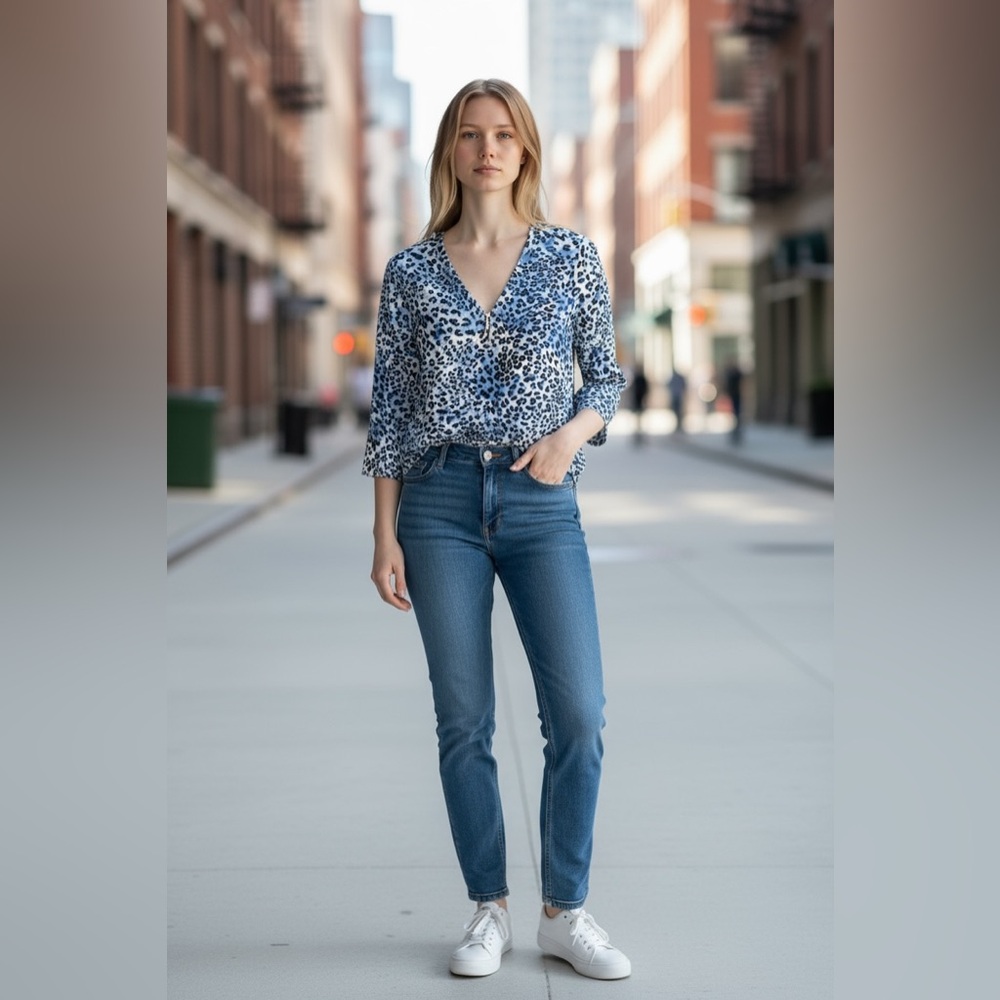 Jones New York Signature Animal Print Blouse. - Picture 1 of 7